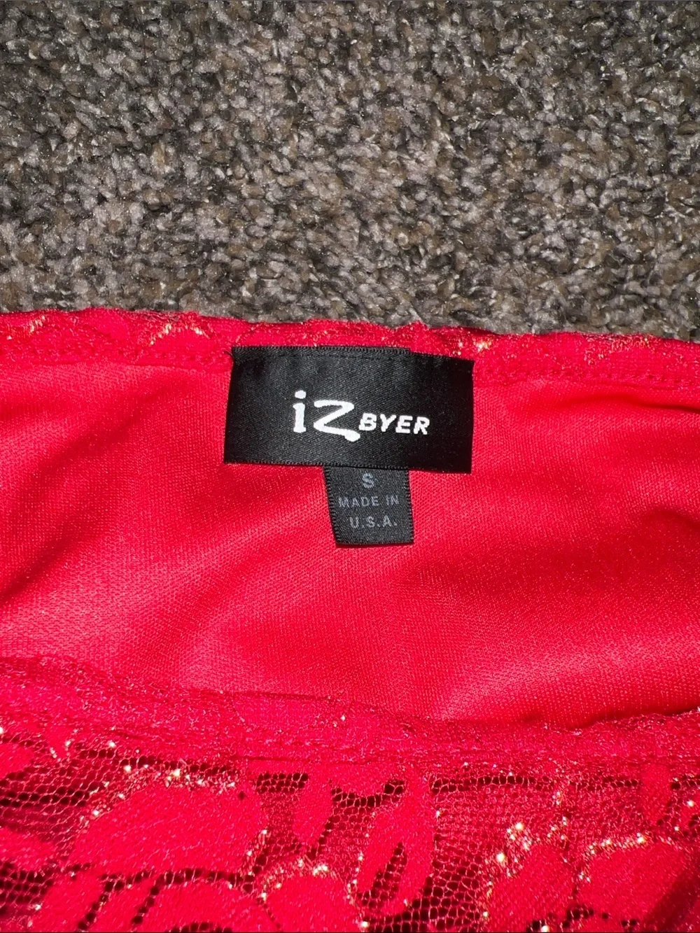 Iz Byer Red Lace Peplum Blouse
